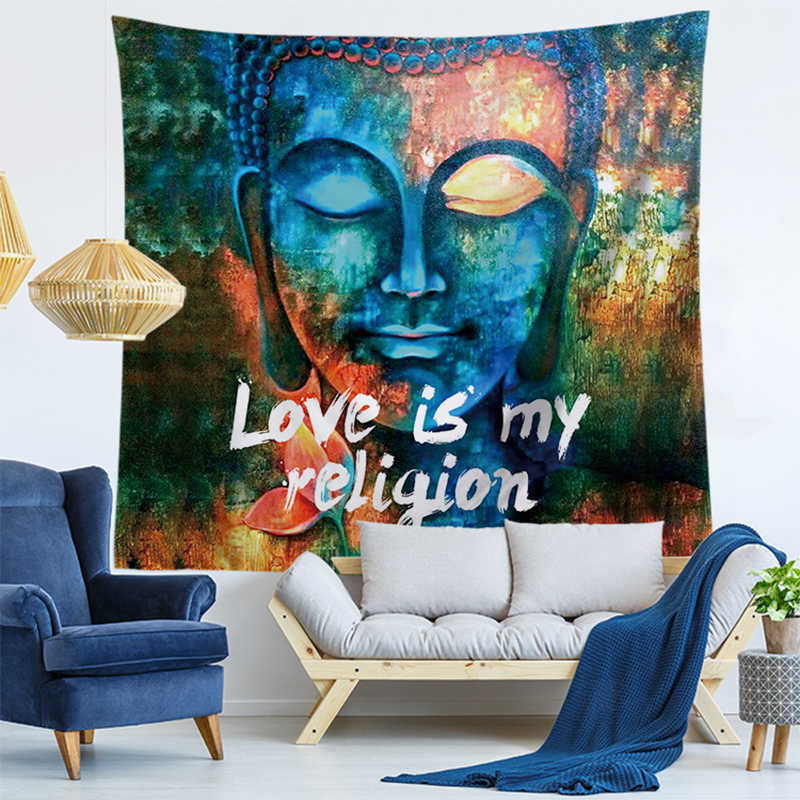 Indian Buddha Statue Tapestry Wall Hanging Wall Cloth Chakra Tapestries Psychedelic Yoga Carpet Home Decoration 210609