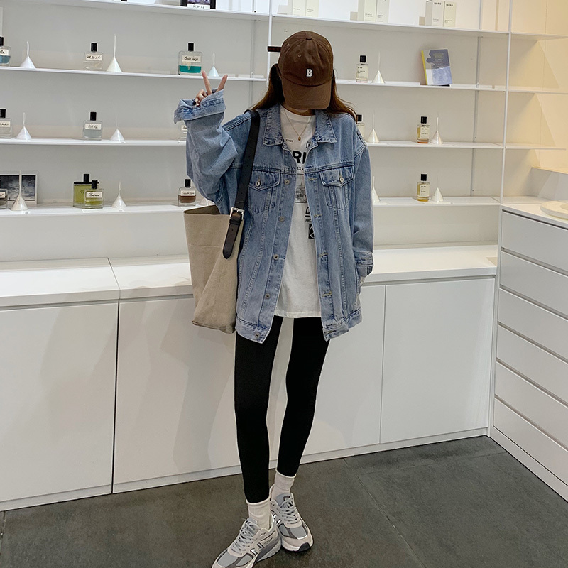 2 colors Women's casual Jean Coats autumn Women loose Vintage Denim Jacket Long Sleeve Loose Girls Outwear coats (78606) 210423