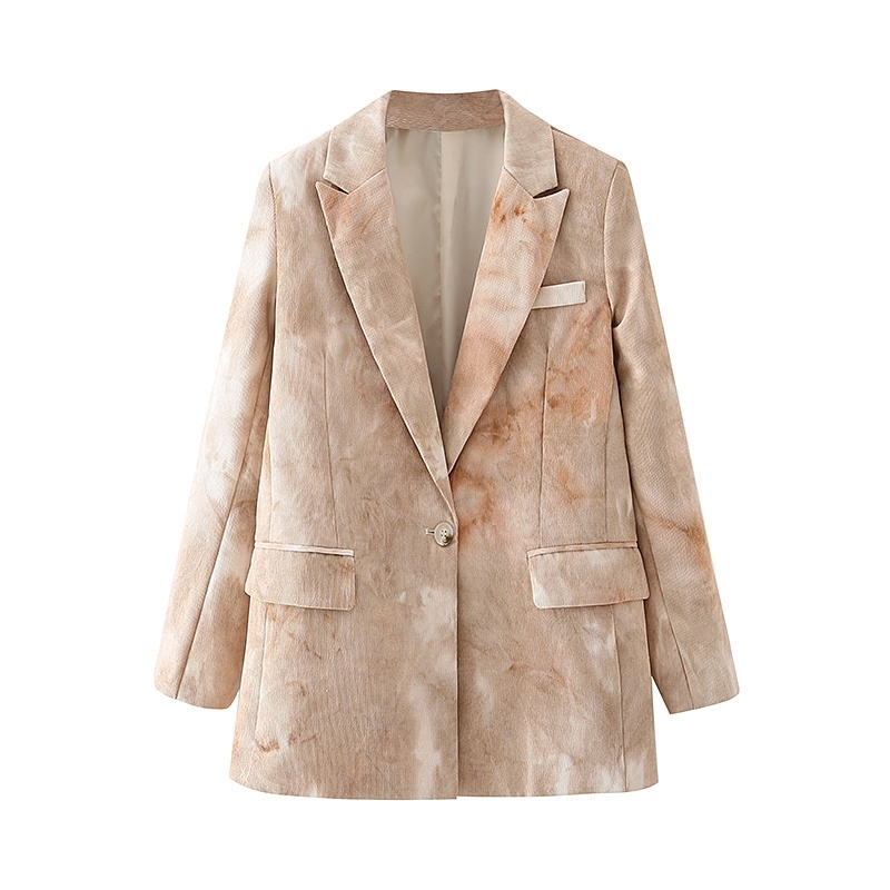 Causal Women Tie-Dye Print Blazers Fashion Ladies Pocket Slim Long Jacket Streetwear Female Chic Single Button Coats 210430