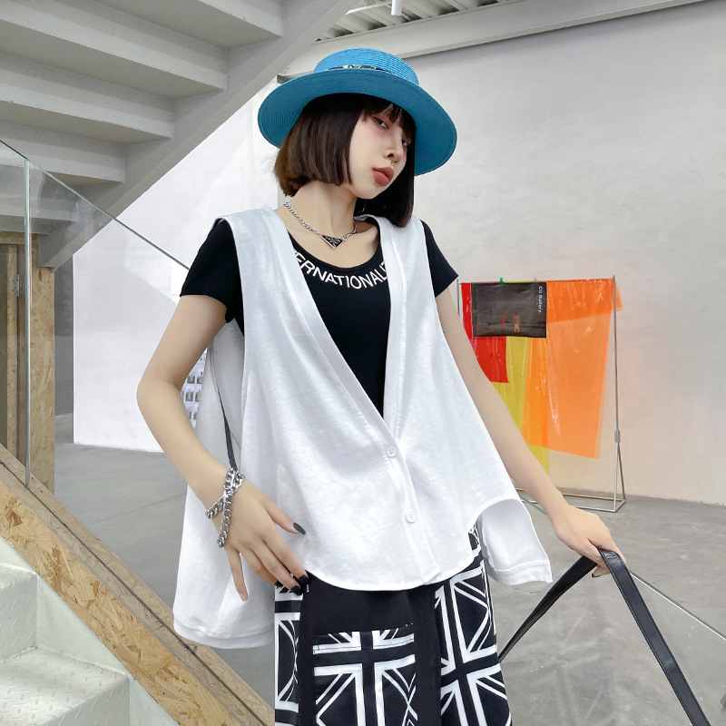 Japan Style Solid High Street Women Vest Summer Simple Single Breasted Sleeveless Coat Fashion Loose Chic Tank 210519