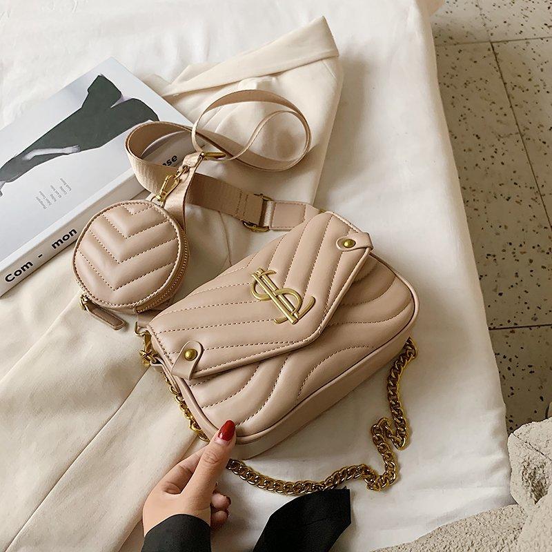 2pcs Sets Women Shoulder Bag Embroidery Wave Design PU Handbag High Quality Mini Shopping Female Bags 2021 Ladies Crossbody Purs Cross Body