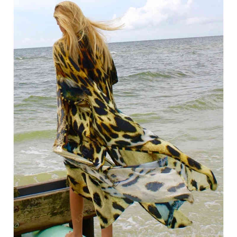 Beach Cover up Tunics for Print Chiffon Long Kaftan Bikini Robe de Plage Sarong Wrap Swimsuit cover Q1126 210420