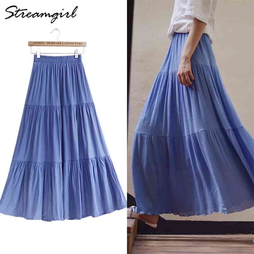 Blue Long Skirt Cotton Women Boho s s Female Summer Maxi White Linen With Elastic Waist s 210629
Blue Long Skirt Cotton Women Boho s s Female Summer Maxi White Linen With Elastic Waist s 210629