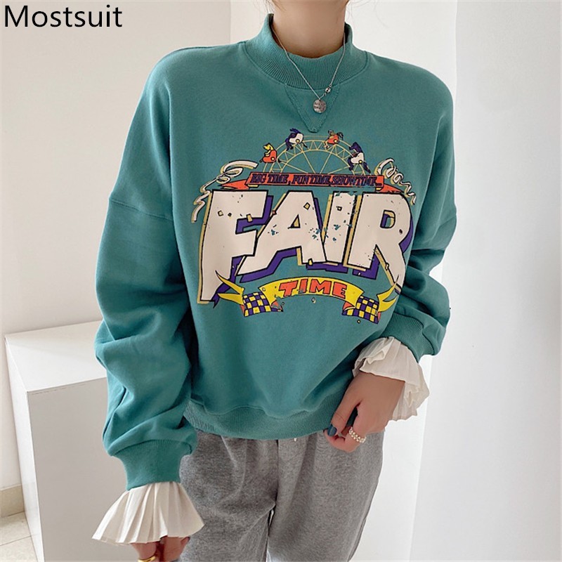 Green Cartoon Printed Women Sweatshirt Pullover Spring Spliced Sleeve Stand Collar Casual Fashion Loose Female Tops Mujer 210518
Green Cartoon Printed Women Sweatshirt Pullover Spring Spliced Sleeve Stand Collar Casual Fashion Loose Female Tops Mujer 210518