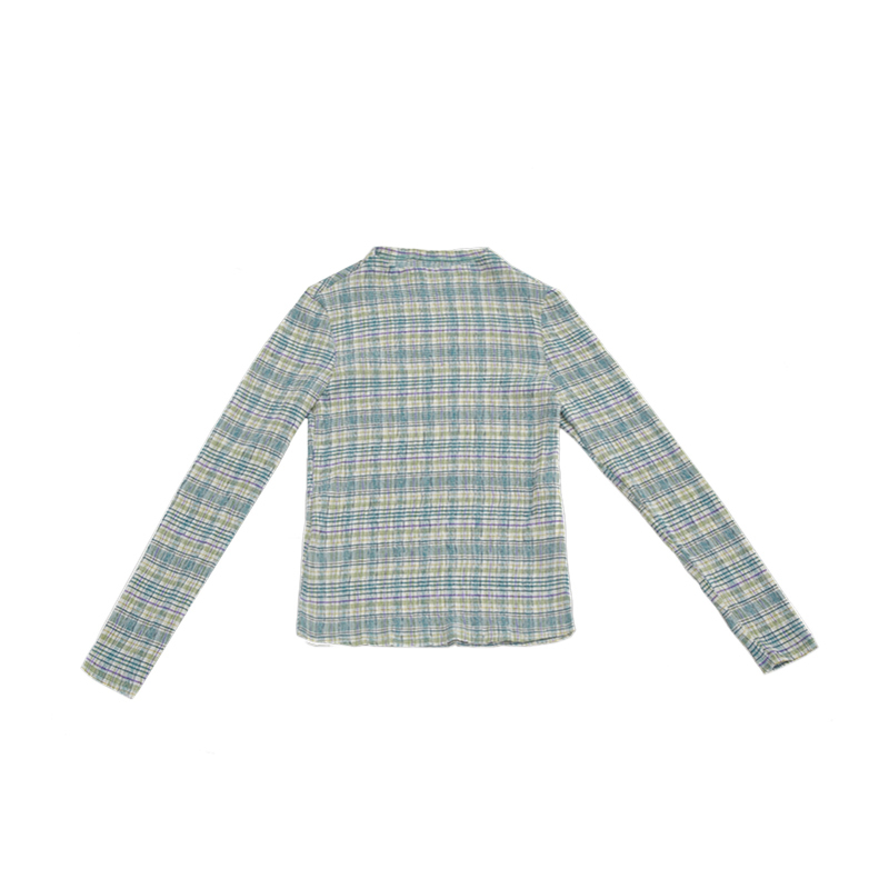 CHEERART Plaid T Shirt Women Permanent Pleat Vintage Long Sleeve Crop Top Tee Shirt Femme Underwear Clothes 210406