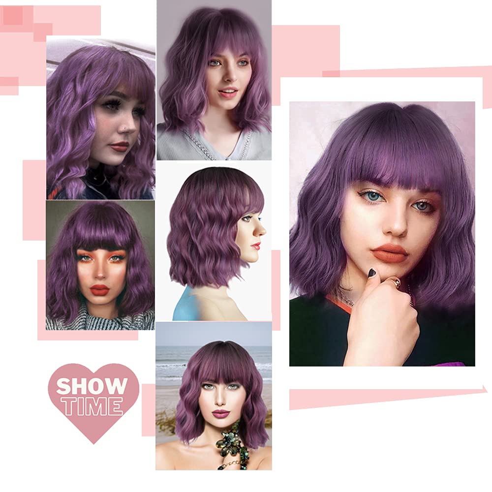 Woemns Short Wave Hair Synthetic Bob Middle Part Wig wiht Bangs Shoulder Length Fashion Wigs for Women Cosplay