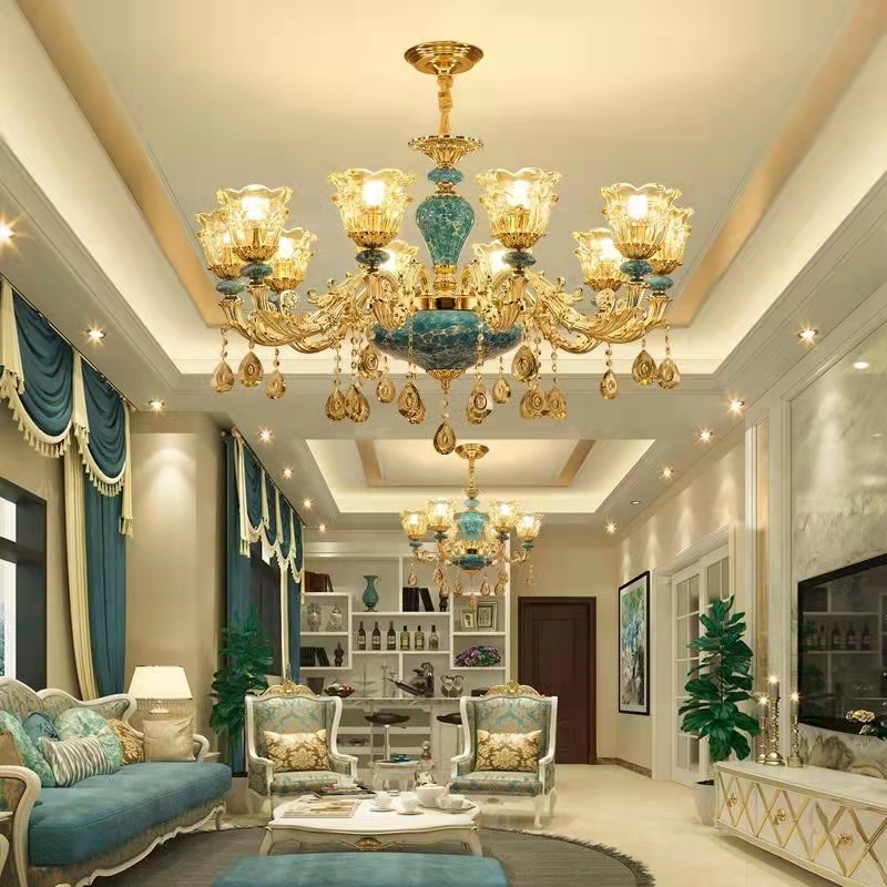 Living Room Chandeliers Blue Lighting Modern Minimalist Dining Rooms Lamp French Ceramic Chandelier Bedroom Crystal Lights