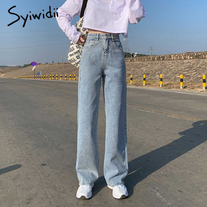 Syiwidii Wide Leg Jeans for Women Bottom Baggy Denim Pants High Waist Full Length Clothing Trousers Vintage Streetwear 210922