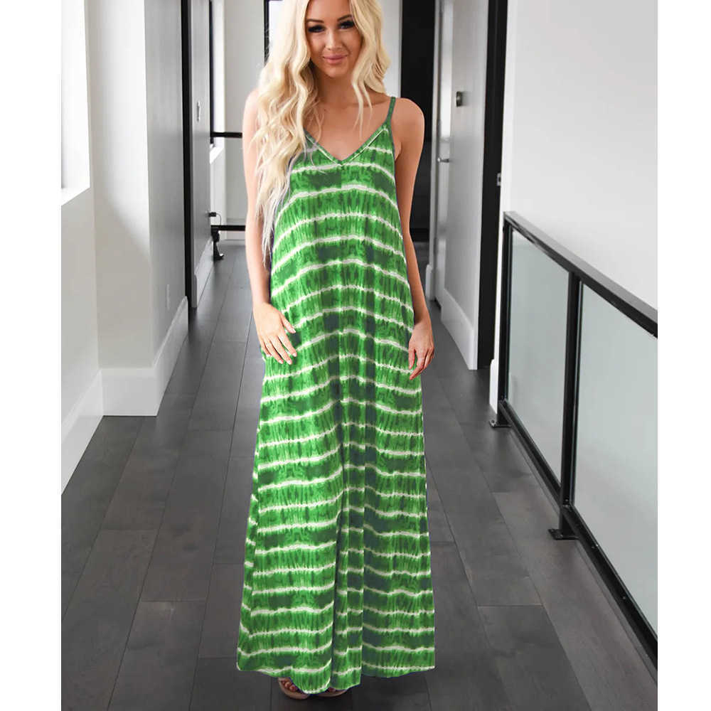 VANOVICH Women's Sleeveless Summer Dress V-neck Fashion Casual Ladies Striped Women Clothing 210615