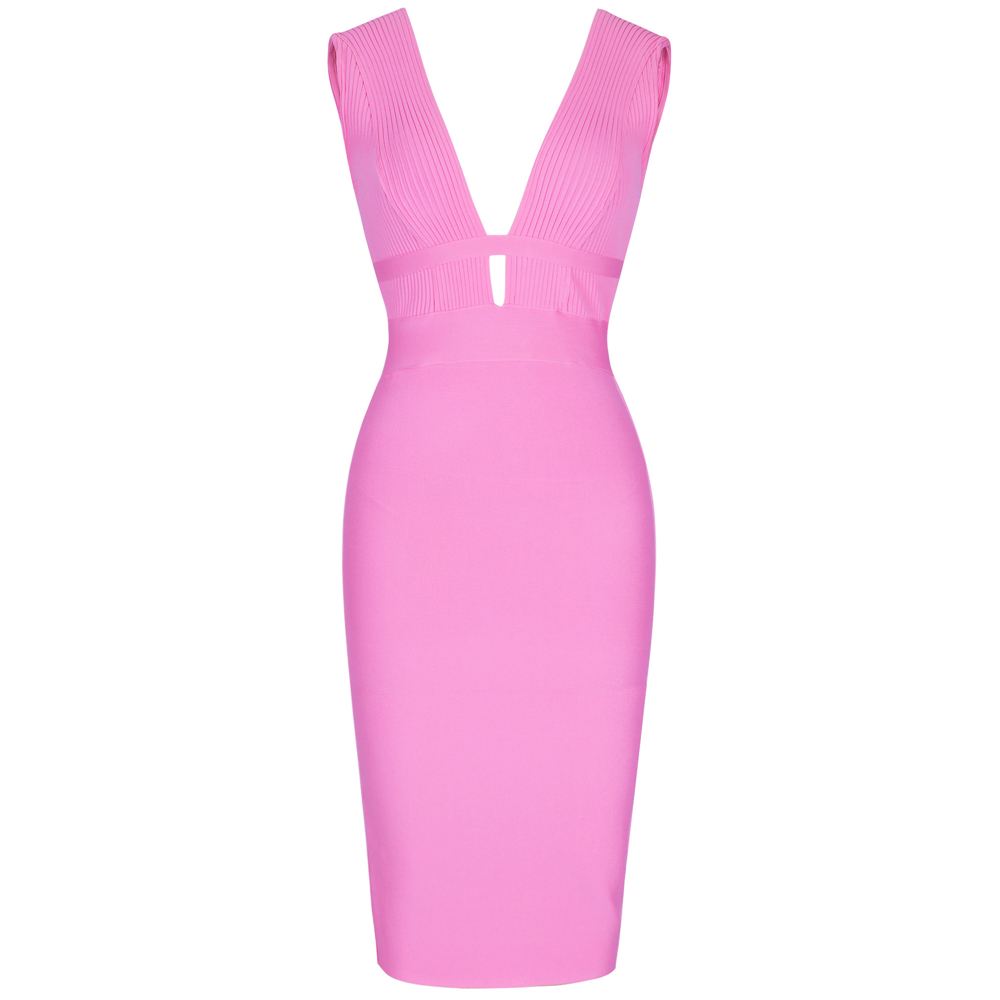 Ocstrade Summer Women Cut Out Bandage Dress Bodycon Sexy Double Deep v Neck Pink Bandage Dress Rayon Evening Party Dress 210401