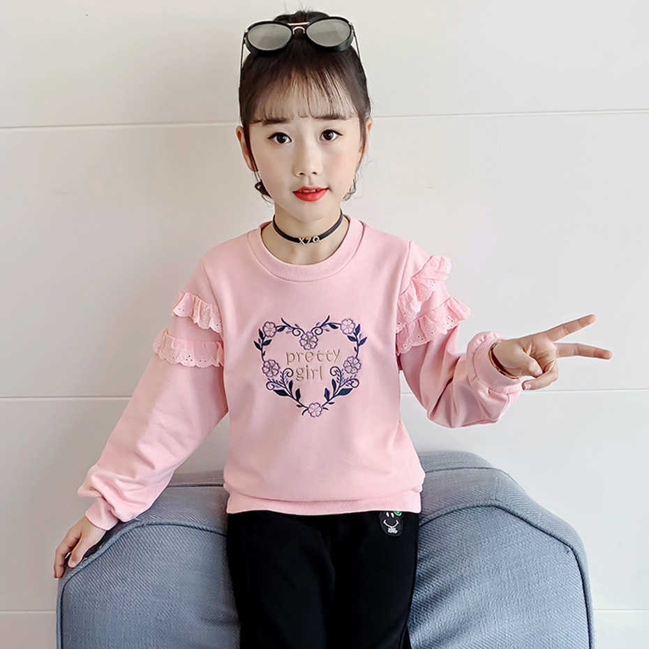 Girls Sweatshirts Lace Flral Children's Clothing Letter Pattern Baby Hoodies Clothes for Kids 210527