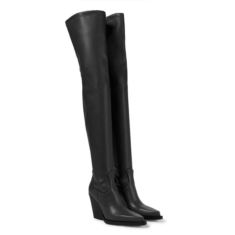 Boots Women Over-The-Knee Autumn Winter Fashion Concise Party Casual Night Club Shoes Woman Genuine Leather Thick Heels