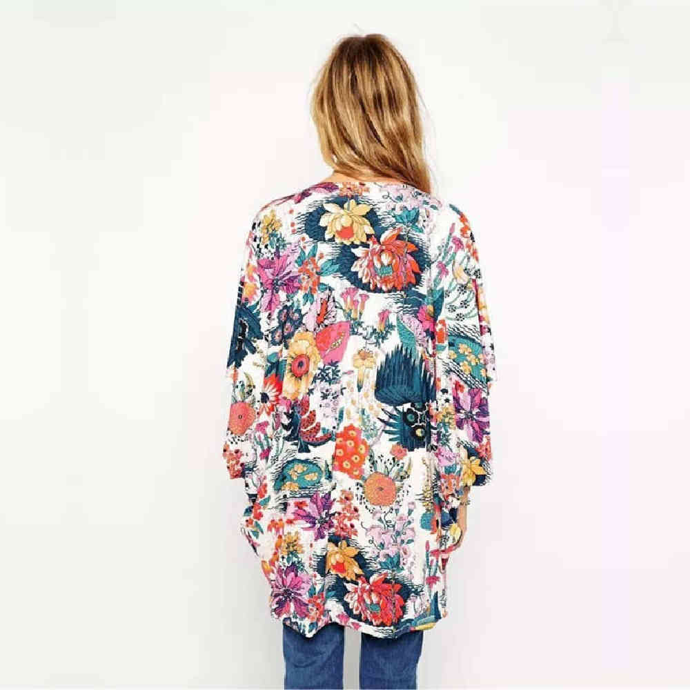 Boho Print Chiffon Bathing Suit Cover-ups Plus Size Beach Wear Short Kimono Dress Tunic Women Summer Swimsuit Cover Up A831 210420