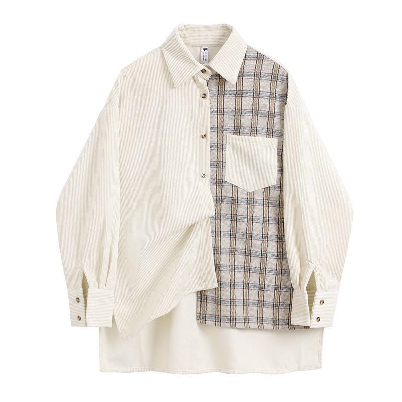 Women' Blouses & Shirts 2021 Spring Women Korean Fashion Style Simply Corduroy Long Sleeve Tops Patchwork Plaid Loose Casual Female, Navy blue
Women' Blouses & Shirts 2021 Spring Women Korean Fashion Style Simply Corduroy Long Sleeve Tops Patchwork Plaid Loose Casual Female, Navy blue