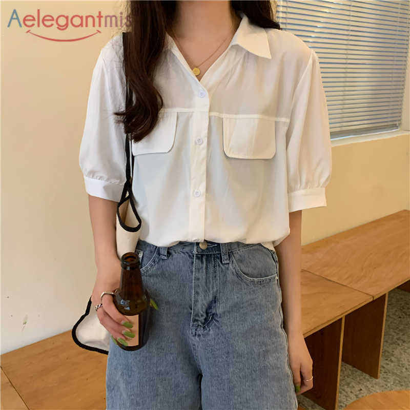 Aelegantmis Casual Solid Lantern Sleeve Blouses for Women Turn Down Collar Single Breasted Shirt Summer Thin Korean Chic 210607, White
Aelegantmis Casual Solid Lantern Sleeve Blouses for Women Turn Down Collar Single Breasted Shirt Summer Thin Korean Chic 210607, White