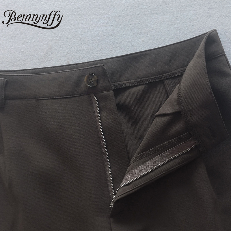 Zipper Fly Button Front Thick Suit Pants Women Autumn Winter High Waisted Solid Casual Office Lady Straight 210510