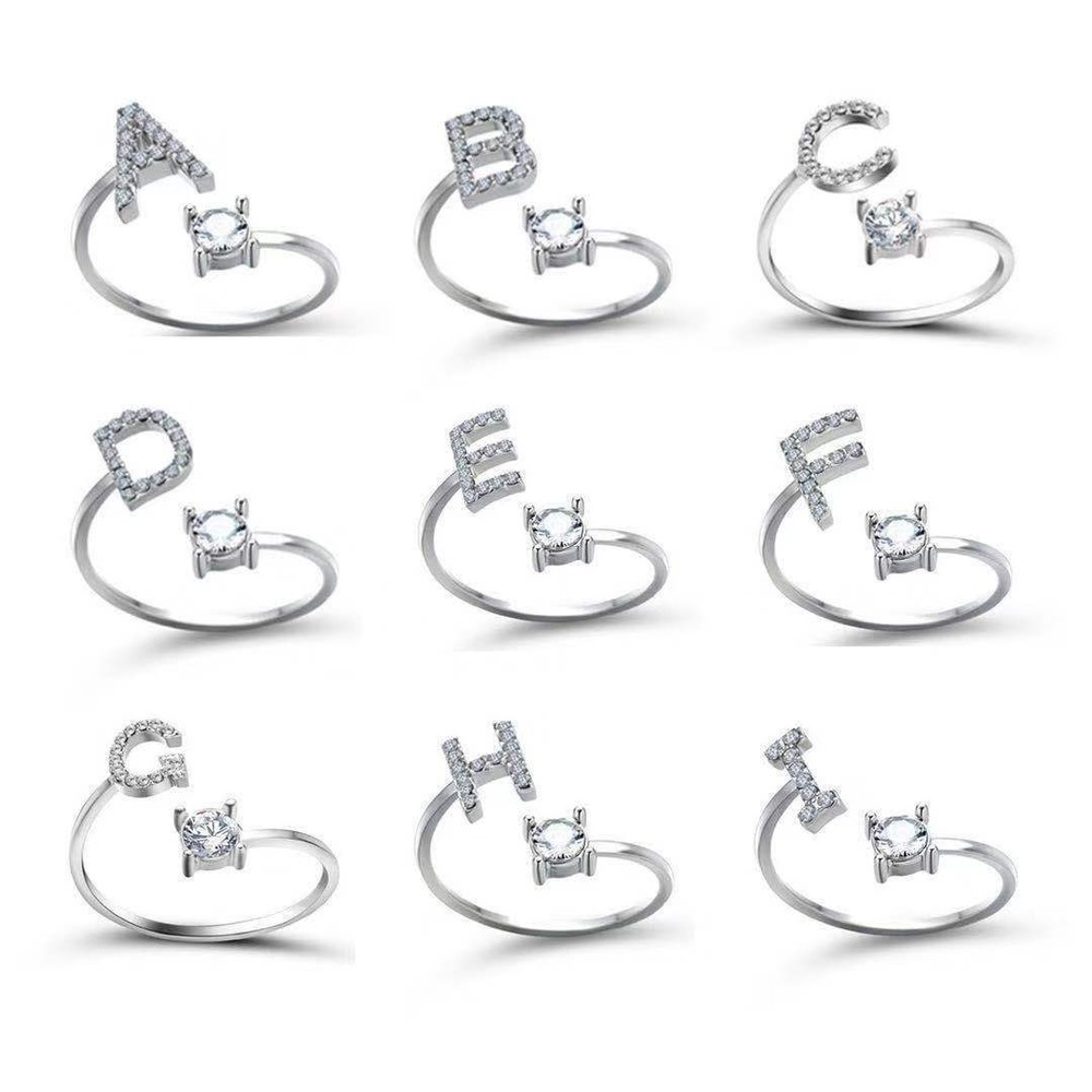 Neutral Silver Color Letters English Capital Initial Ring Opening Adjustable Women Cuff Ring Wedding Jewelry