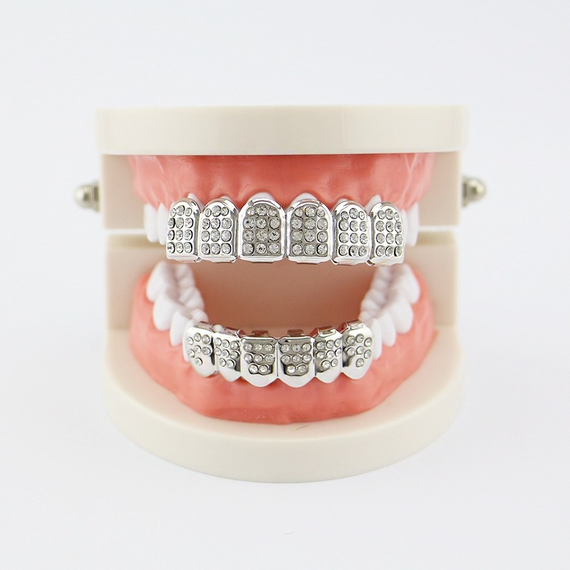 Colorful Diamond 18K Gold Plated Glaze Grillz Teeth Dental Grills Hip Hop Bling Body Jewelry for Men Fashion Silver Gold Will and Sandy
