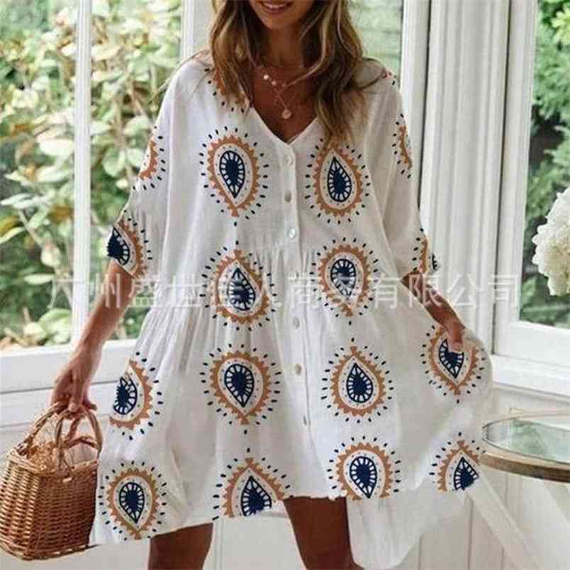 Summer Water Drop Printing V-neck Cardigan Dress Female Casual Loose Short Sleeve Mini es Vestido De Mujer Woman 210517, White
Summer Water Drop Printing V-neck Cardigan Dress Female Casual Loose Short Sleeve Mini es Vestido De Mujer Woman 210517, White