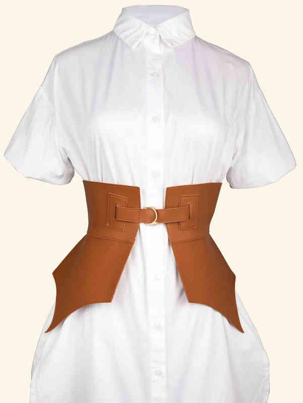 Brown Irregular Pu Leather Long Wide Belt Punk Style Women Fashion Autumn Winter PU Waistband Corset Belts 220121