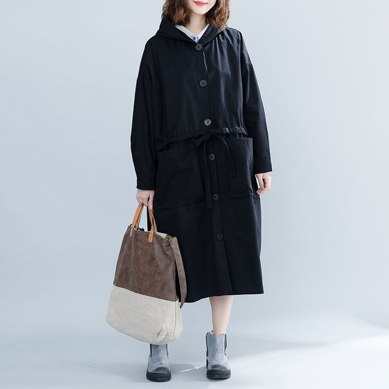 Johnature Spring Black Casual Trench For Women Bandage Coats Hooded Button Pockets Loose Women Cloths Korean Style Trench 210521
Johnature Spring Black Casual Trench For Women Bandage Coats Hooded Button Pockets Loose Women Cloths Korean Style Trench 210521