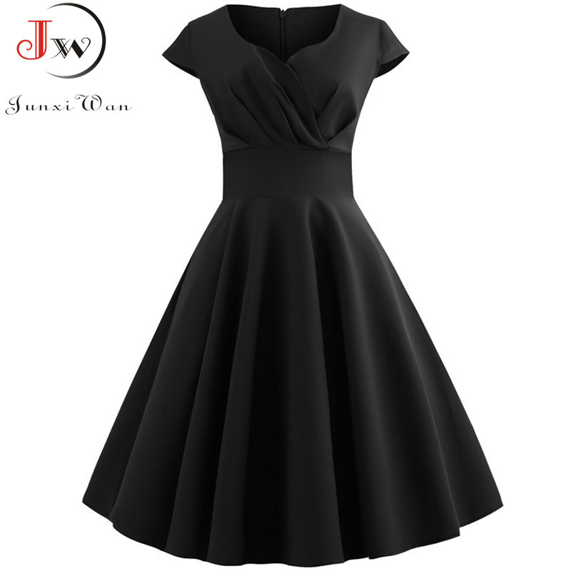 Pink Summer Dress Women V Neck Big Swing Vintage Dress Robe Femme Elegant Retro pin up Party Office Midi Dresses Plus Size 210409