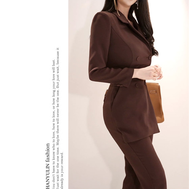 Women Irregular Jumpsuit Double-Breasted Blazer Jacket And Slim Pencil Pant 2 Pieces Set Female Wear To Office Business 210520