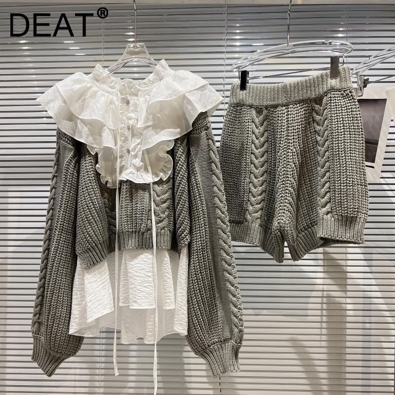 Women's Sweaters DEAT Women Shirt Stitching Knitted Jacquard Pullover Sweater Long Sleeve Fashion Temperament Autumn Winter 2021 11D6596, White;black 
Women's Sweaters DEAT Women Shirt Stitching Knitted Jacquard Pullover Sweater Long Sleeve Fashion Temperament Autumn Winter 2021 11D6596, White;black