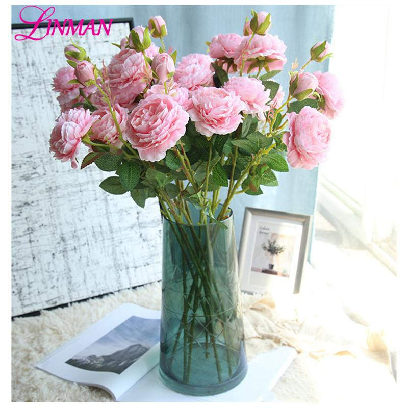 Champagne sky blue Rosa Decoration Artificial Silk Flowers Leaves 3 heads Long Roses Stem Rose Wedding Party Home Decorative