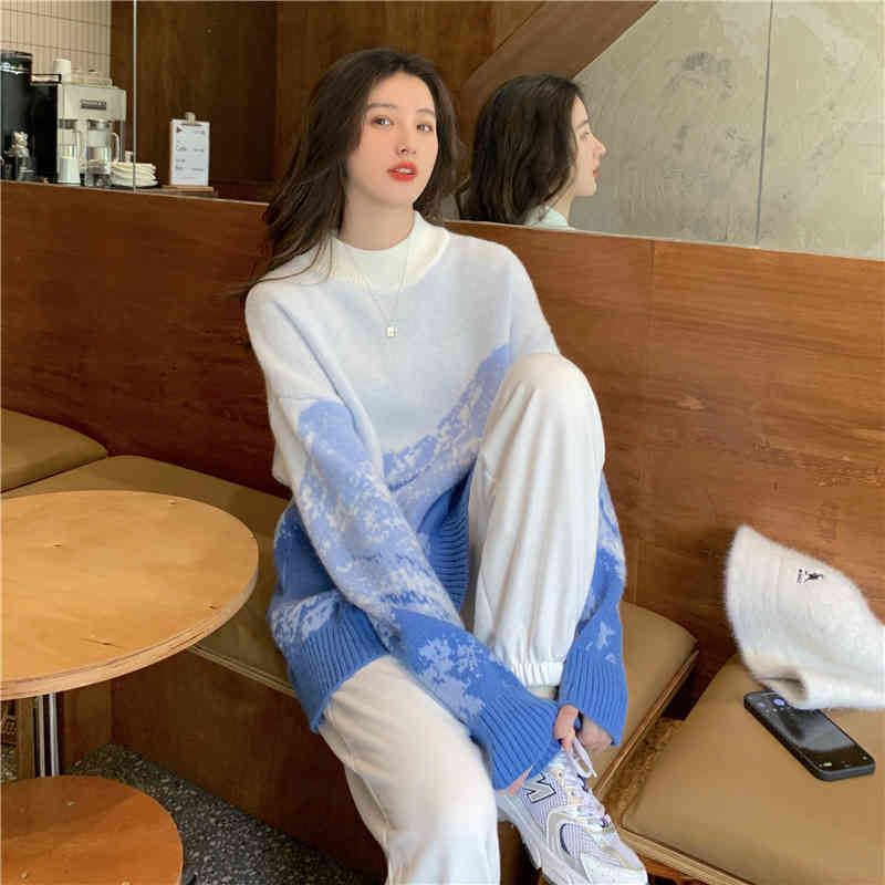 autumn winter korean style loose Snow Mountain Sweaters thick warm Knitted Sweaters and pullovers womens (C8202) 210423