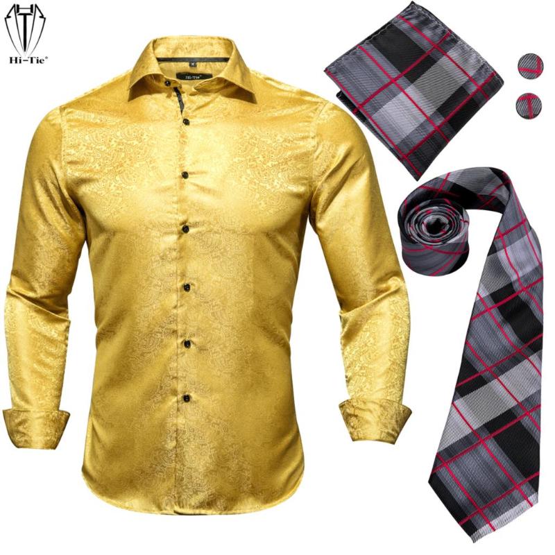 Men's Casual Shirts Hi-Tie Luxury Silk Mens Long Sleeve Gold Paisley Shirt Brown Plaid Neck Tie Pocket Square Cufflinks Set For Men Slim Fit, White;black
Men's Casual Shirts Hi-Tie Luxury Silk Mens Long Sleeve Gold Paisley Shirt Brown Plaid Neck Tie Pocket Square Cufflinks Set For Men Slim Fit, White;black