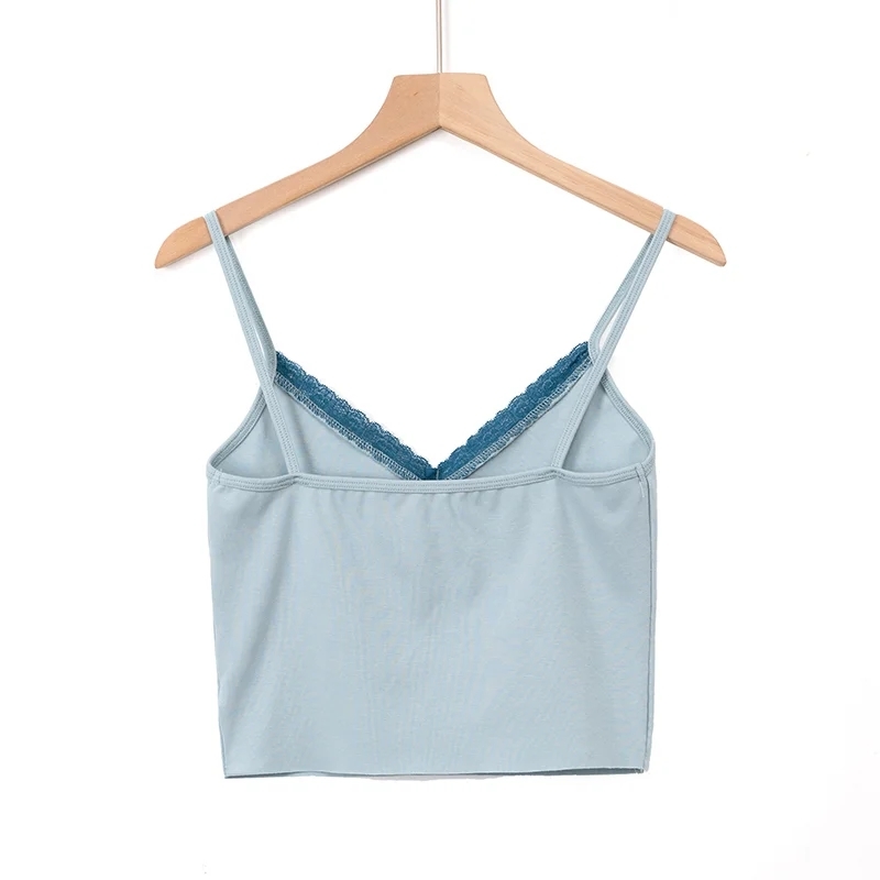 Sexy V-neck Lace Cami Top summer crop rop casual white blue croped tank top women lace tee 210521