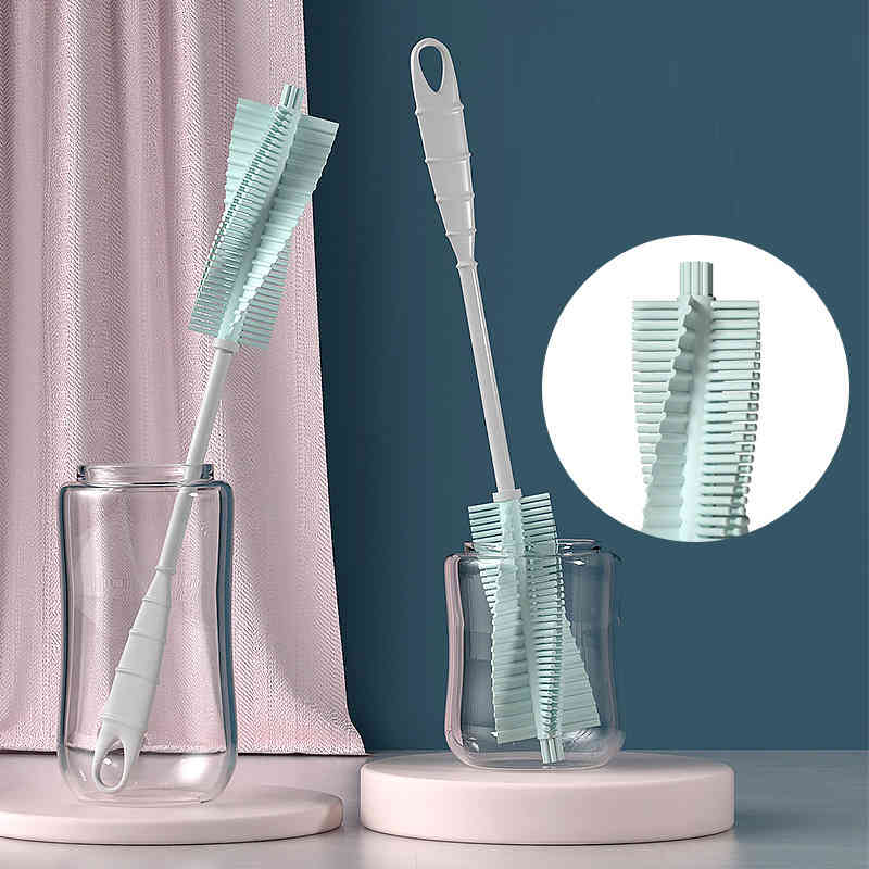 1Pcs Silicone Cup Scrubber for Household Cleaning Tool Portable 3Colors Elastic Long Handle Milk Bottle Brush