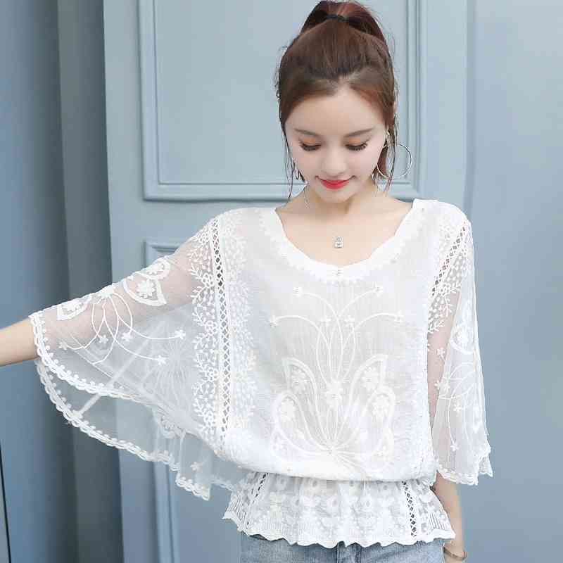 summer blouse women plus size tops batwing sleeve shirts lace white s and s 4478 50 210506