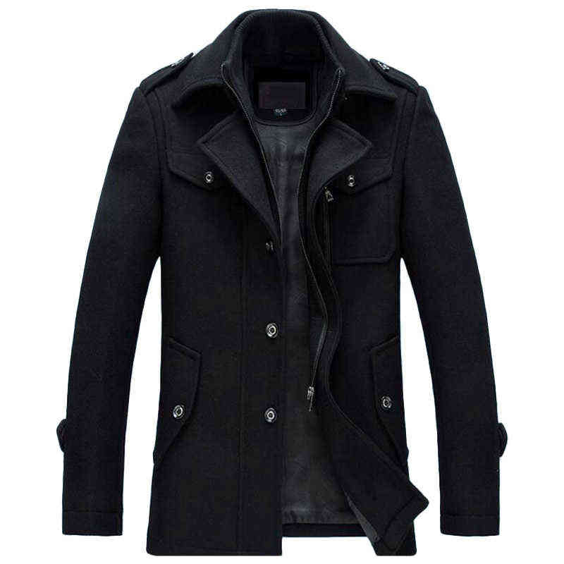 Mens Overcoat Winter Wool Coat Slim Fit Jackets Fashion Outerwear Warm Man Casual Jacket Overcoat Pea Coat Plus Size M-4XL 211122