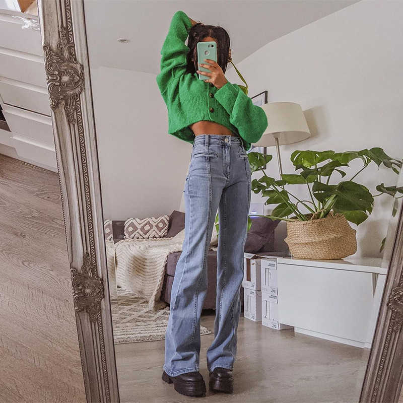 NCLAGEN Buttock Pentagram Patchwork Women Casual Flare Jeans Pants Street Fashion Vintage Elegant Disco Denim Trousers 210922