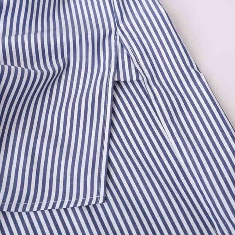 Fashion Women Flower Embroidery Side Slit Stripe Shirts Long Sleeve Blouse Casual Lady Tops Chemise Femme Blusas S1106 210430