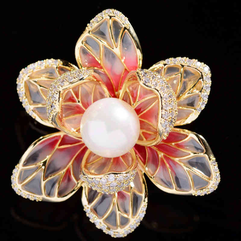 Korean Fashion Elegant Enamel Color Zircon Flower Brooch Atmosphere Clothing Pin Coat Woman