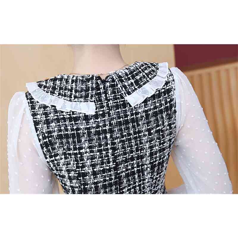 Autumn And Winter Tweed Dress Women Long Sleeve Patchwork Korean Chic Elegant Sweet Party Vestidos 210520