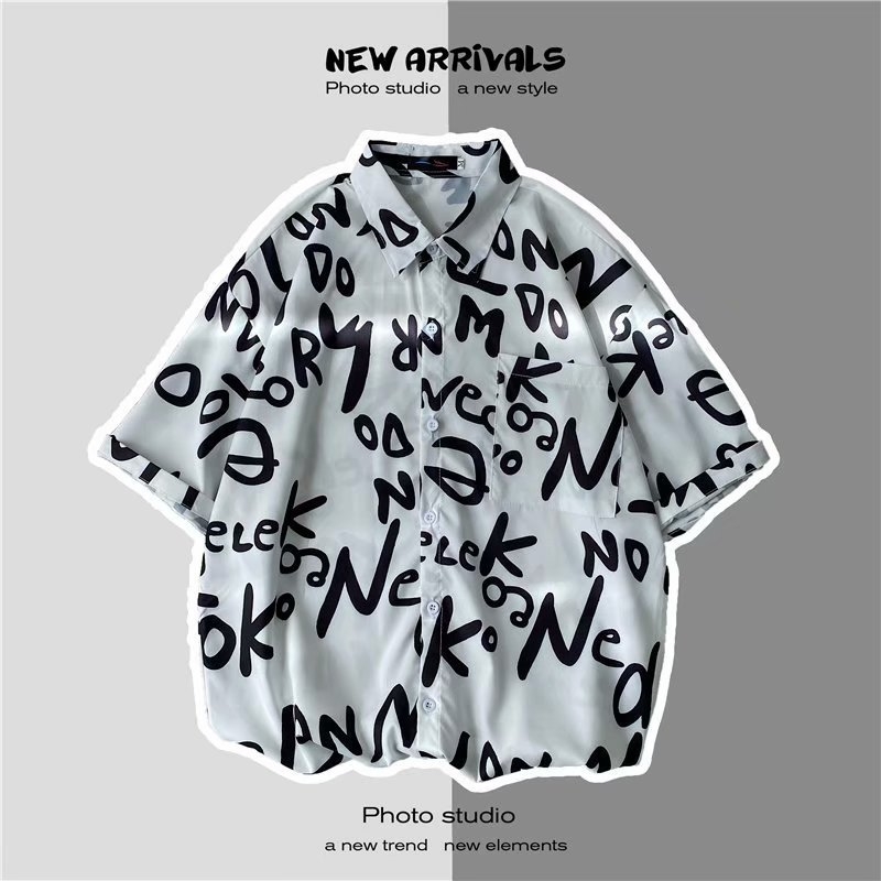 summer coat letter print short sleeve men's ruffian cool brand ins design shirt 1163, White;black
summer coat letter print short sleeve men's ruffian cool brand ins design shirt 1163, White;black