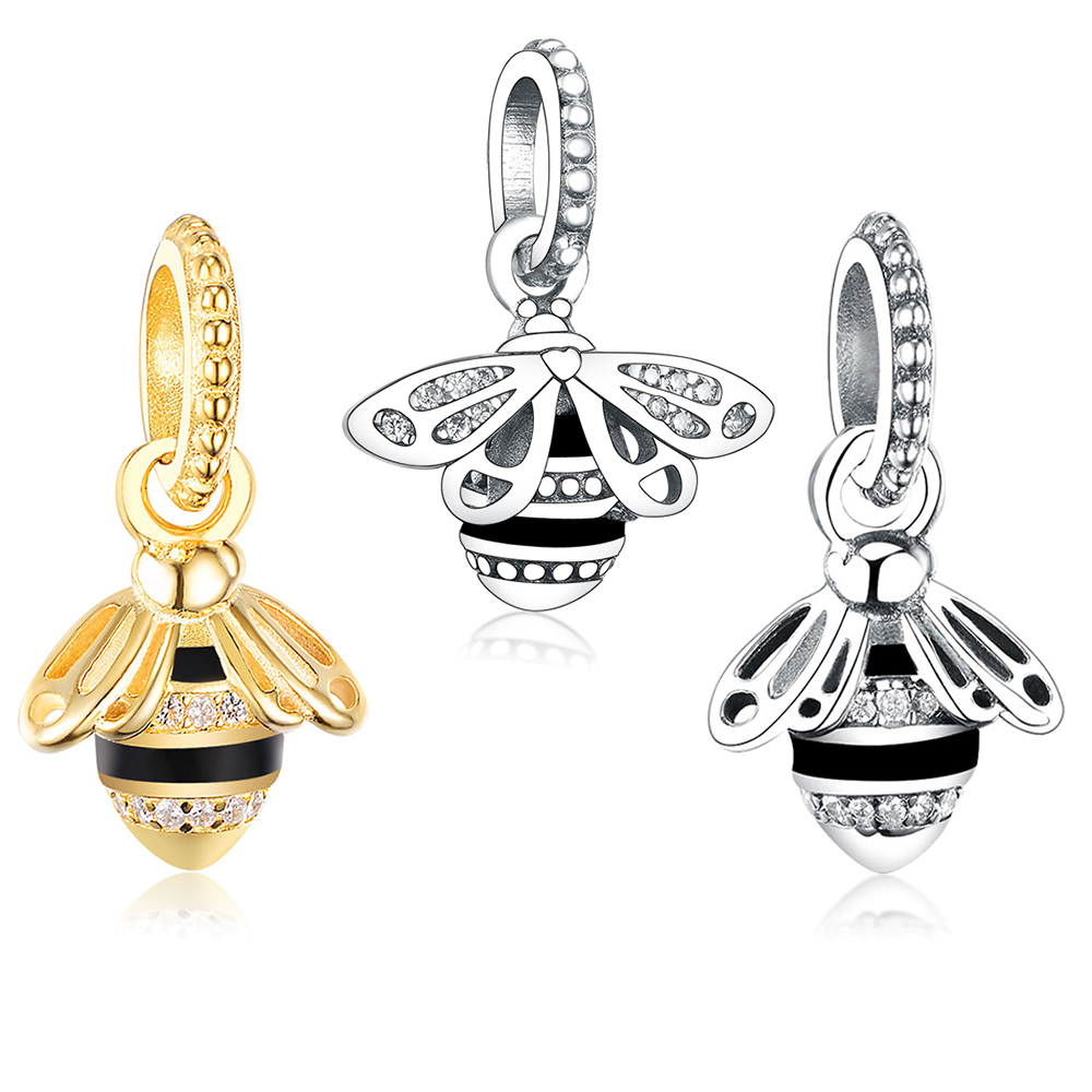 Fit Original Brand Charms Bracelet Authentic 925 Sterling Silver Animal Gold Color Honey Bee Pendant Bead Mix CZ Berloque DIY