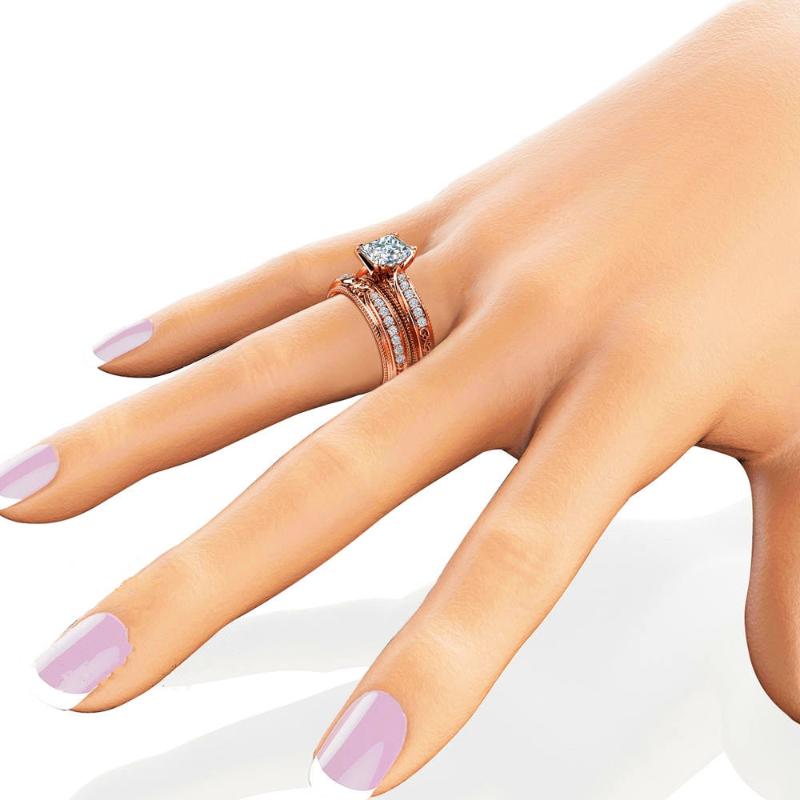 Luxury Female Crystal Zircon Wedding Ring Set 18KT Rose Gold Filled Fashion Jewelry Promise Engagement Rings For Women Band