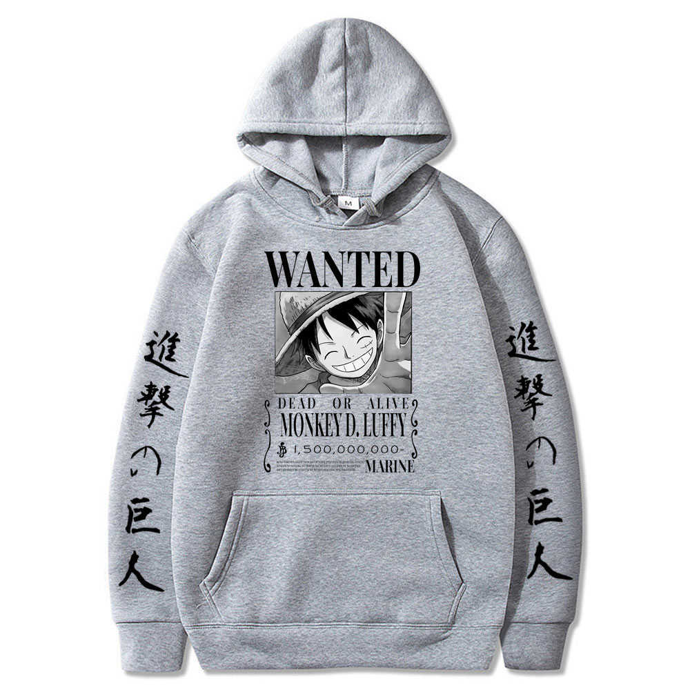 Attack on Titan One Piece Luffy Hoodie Men Fashion Homme Fleece Hoodies Japanese Anime Printed Male Streetwear Oversized Clothes Y0804