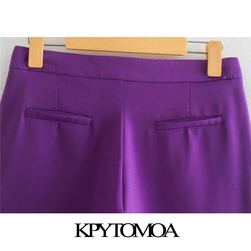 Women Chic Fashion Office Wear Pockets Basic Pants Mid-Waist Side Vents Female Ankle Trousers Mujer 210420