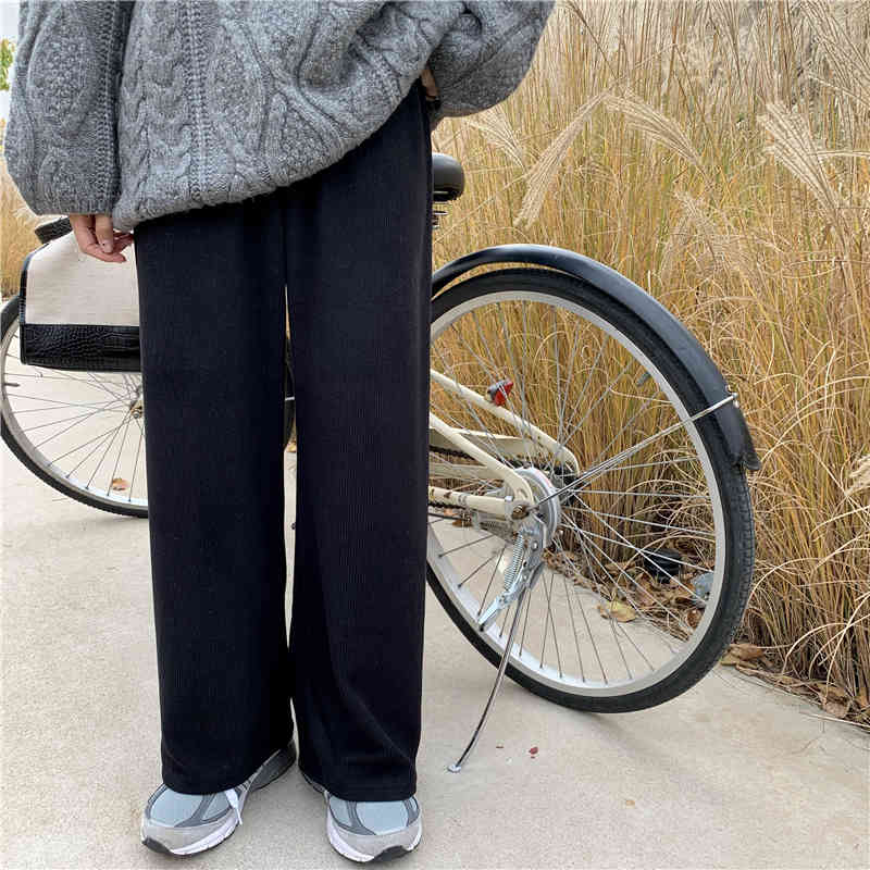 2colors long Trousers Women Loose breif Straight Pants Casual corduroy Pants Female Thick Warm Wide Leg Pants women(R99471 210423