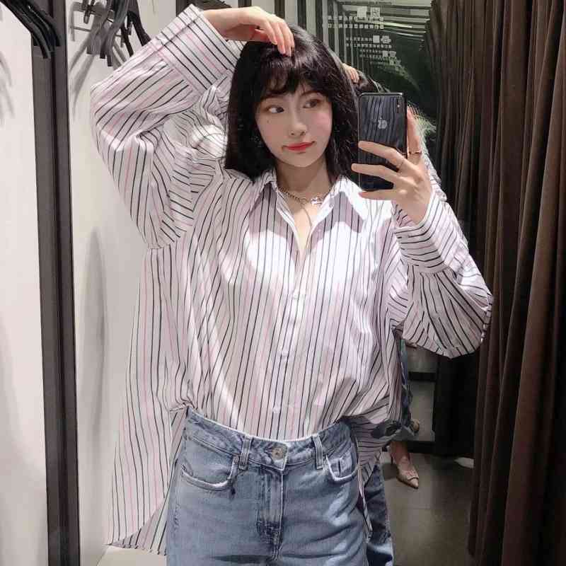 Fashion Women Color Striped Oversized Shirt Female Long Sleeve Blouse Casual Lady Loose Tops Blusas S8803 210430
