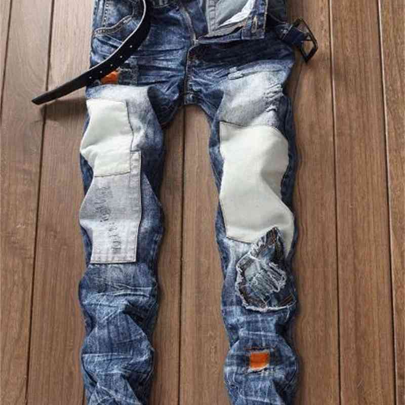 Men's Casual Washed Color Jeans with Patchwork Fashion Slim Fitting Streetwear Hip Hop Skinny Demin Pants Plus Sizes, Blue
Men's Casual Washed Color Jeans with Patchwork Fashion Slim Fitting Streetwear Hip Hop Skinny Demin Pants Plus Sizes, Blue