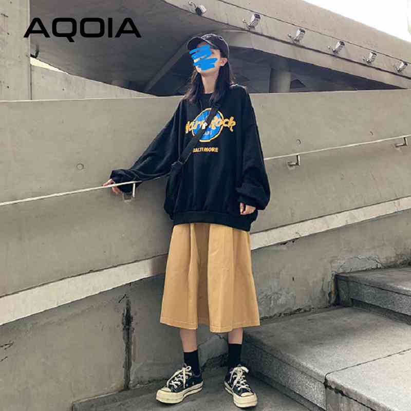 Autumn Streetwear Hard Rock Printing Women Hoodies Sweatshirt Oversize Loose Sweatshirts Plus Size Female Pullovers 210521