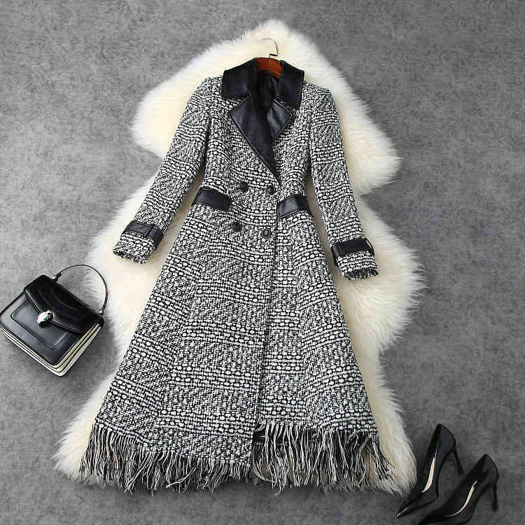 leather European and American women' wear winter style Long sleeve lapel Double breasted tassels Fashionable tweed coat 8Y6Q, Black
leather European and American women' wear winter style Long sleeve lapel Double breasted tassels Fashionable tweed coat 8Y6Q, Black
