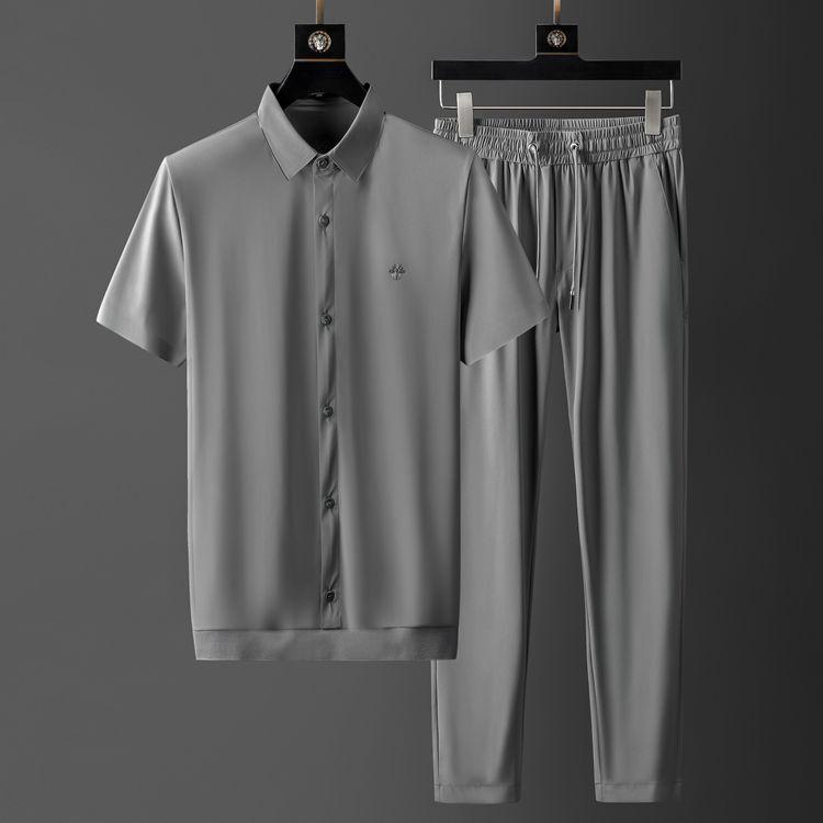 Brand Mens Sets (t-shirt+pants) Luxury Solid Color Short Sleeve T-shirt Male Fashion Slim Fit Man Set Grey Navy Men's Tracksuits